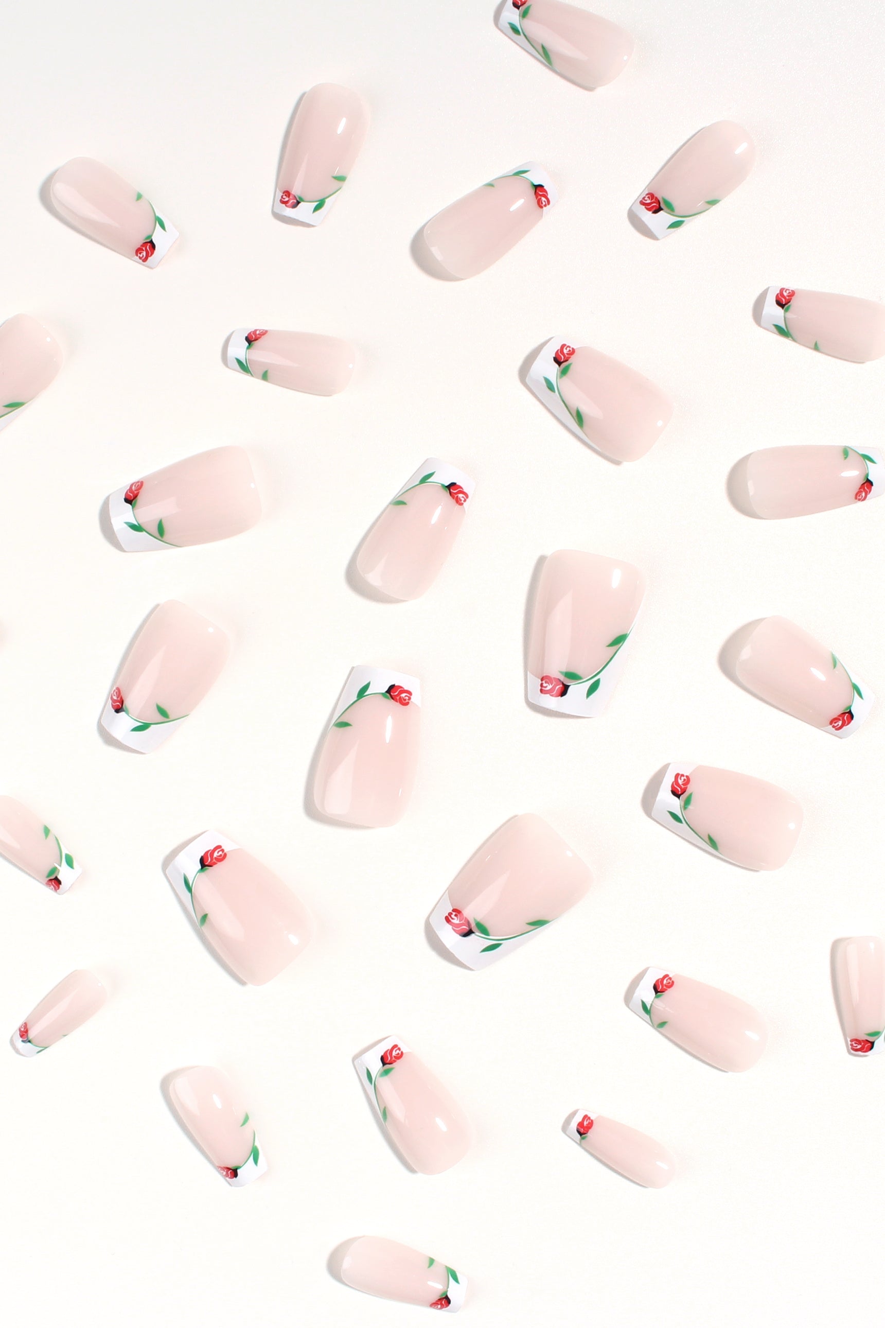 Rose Coronet Press-On Nails | French Tip with Floral Design